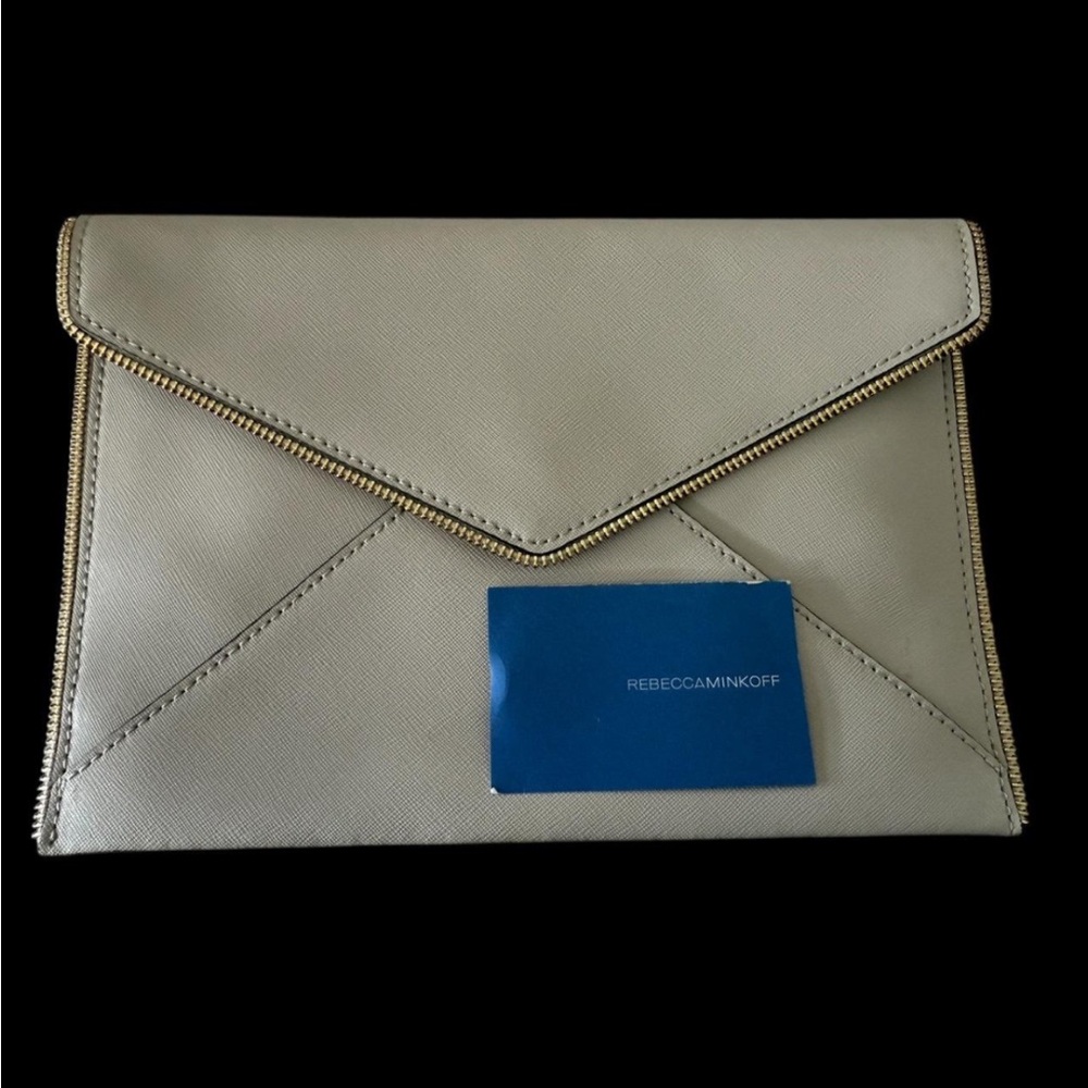 Rebecca Minkoff Gray Leo Pattern Leather Envelope Clutch w/ COA, Zipper Trim